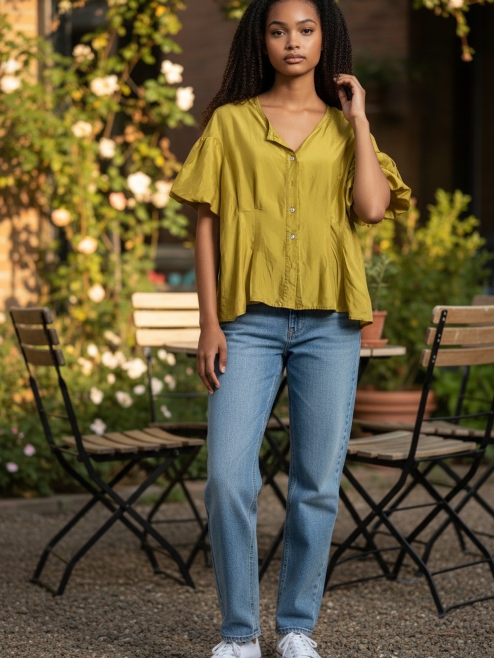 Chelsea & Theodore Silk Blouse in Mustard Yellow